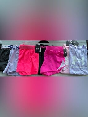 Under Armour/Nike Girls Pink & Black Active Shorts and Tee Bundle